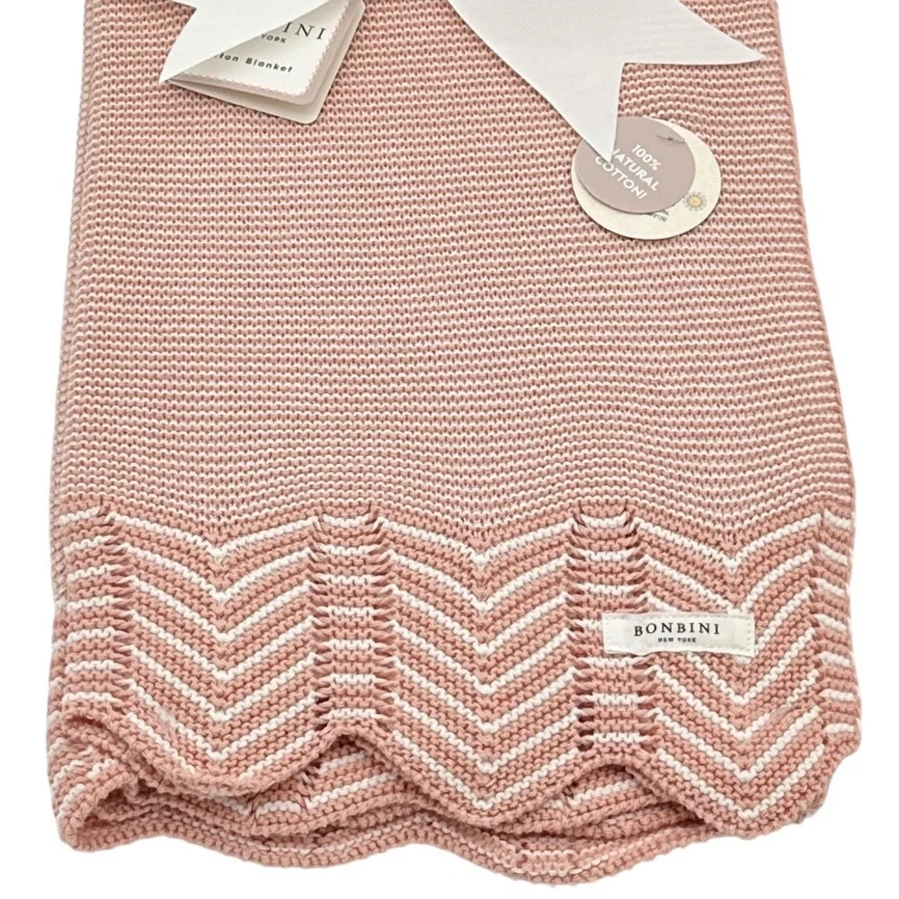 BONBINI Pink Natural Cotton Baby Blanket | Scalloped Edge | Baby Shower Gift